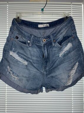 KanCan Medium Blue Distressed High-Rise Denim Shorts